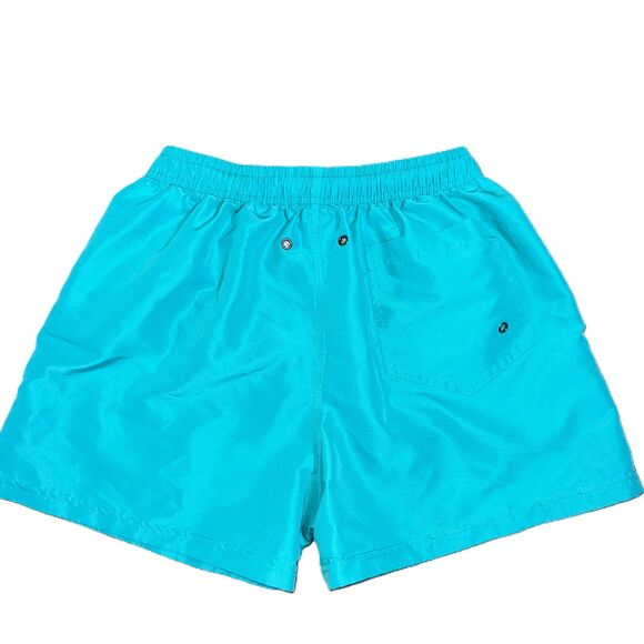 Small Teal Swim Trunks Board Shorts‎ Mesh Liner Pockets Neon Drawstring - Picture 4 of 5